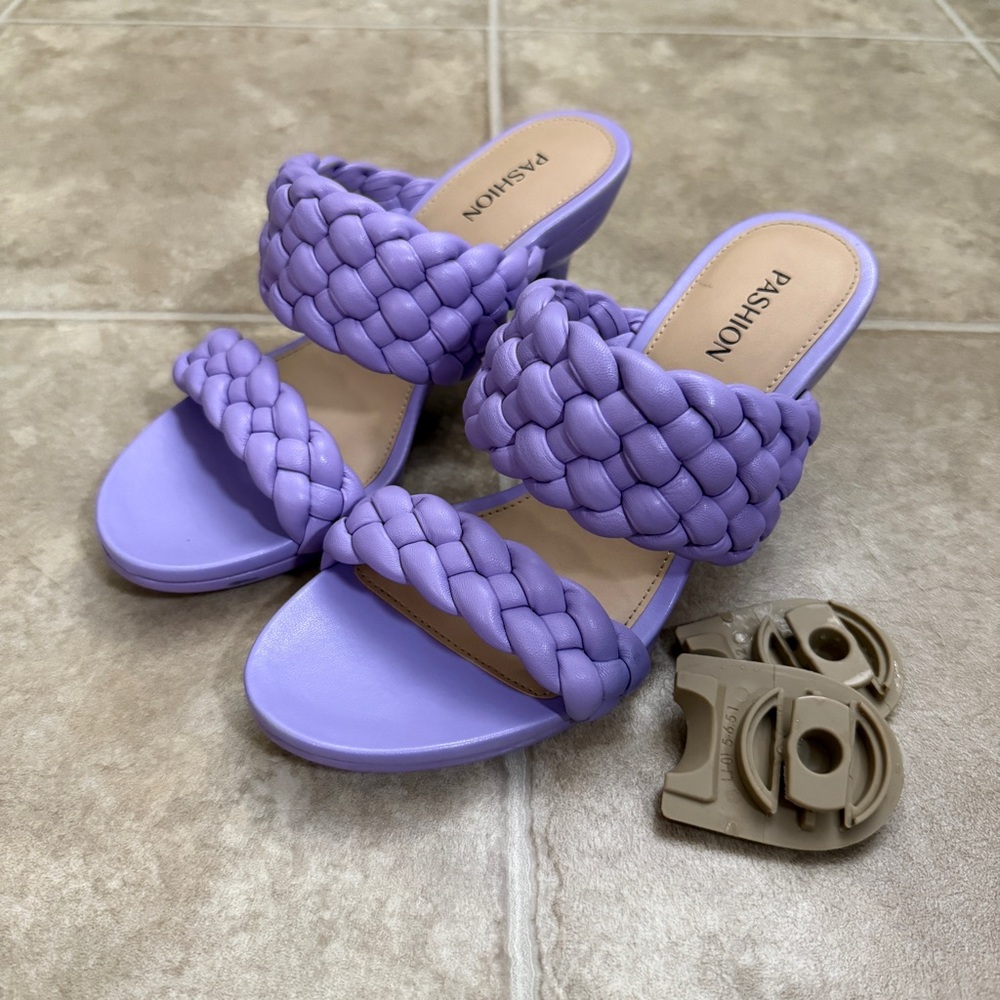 SOLD-Pashion Footwear Convertible Heels Lavender Braid Slide 3 inch Stiletto